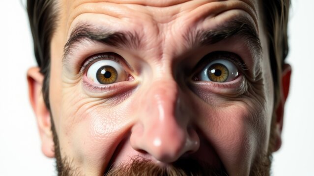 A close-up of a man's face with a toothbrush in his mouth, ideal for use in humor or satire contexts