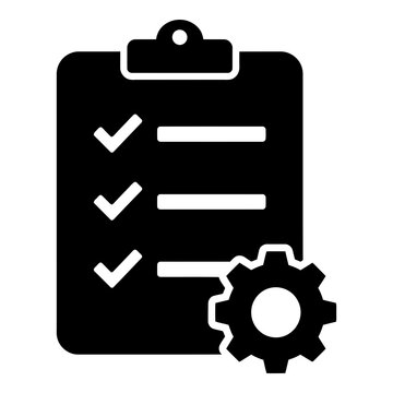 Checklist clipboard with gear icon, task list and settings