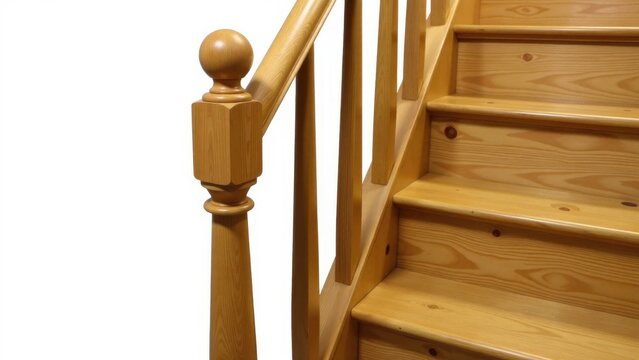 Close-up view of a wooden staircase with a handrail