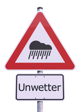 3d Illustation - Verkehrsschild - Achtung - Unwetter - Freisteller