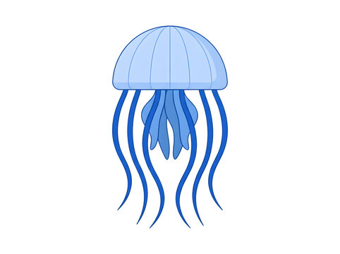 Cute blue jellyfish cartoon vector illustration isolated on transparent background