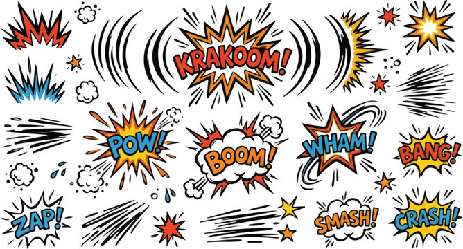 Hand Drawn Colorful Retro Burst and Motion Effects