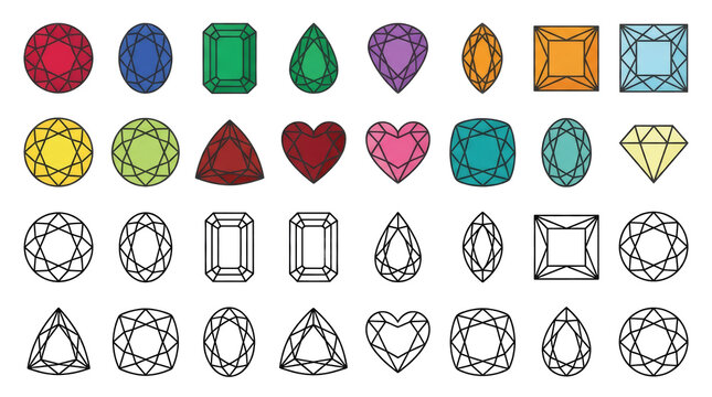 Colorful jewels vector illustration, various shapes and colors for design elements