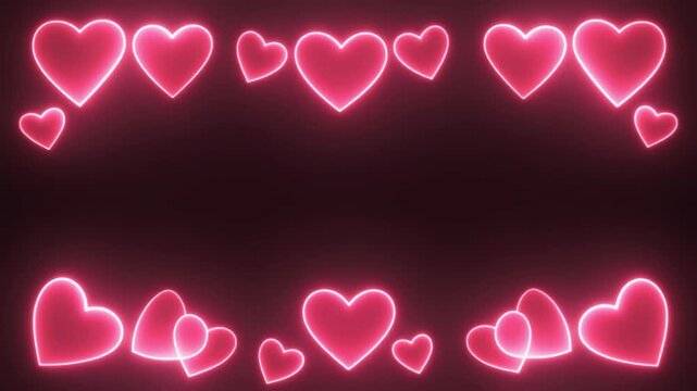 Glowing Pink Neon Heart Frame Border Motion Loop Background for Romance and Valentine Day