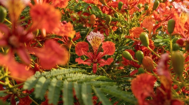 Vibrant Flamboyant Tree Flowers in Bloom