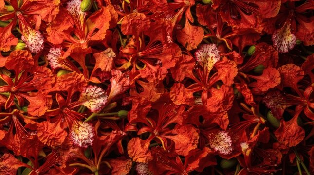 Vibrant Red Flamboyant Tree Flowers Lush Tropical Background