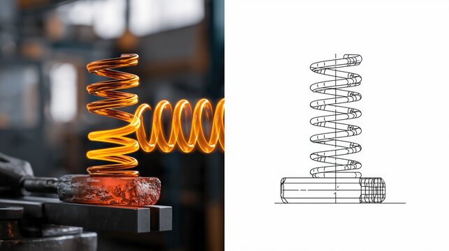 Hot Orange Coiled Spring in Industrial Setting