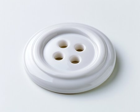A pristine white button with four evenly spaced holes, set against a plain backdrop.