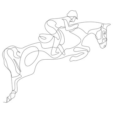 Continuous Line Art Horse Jumping Equestrian Rider Show Jumping Vector Illustration in AI EPS SVG PNG