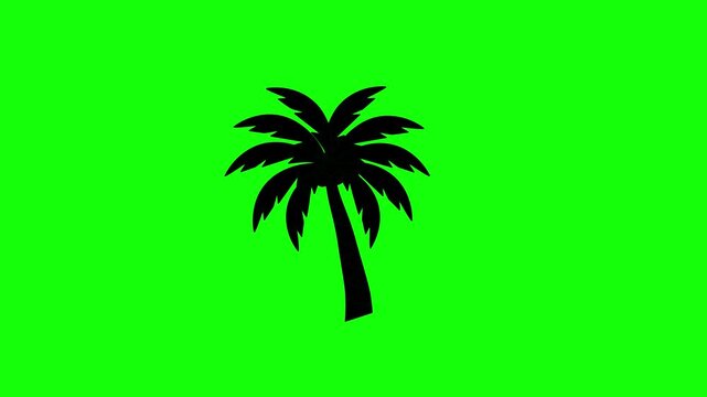 Black silhouette palm tree icon isolated against solid vibrant green background screen chroma key compositing asset