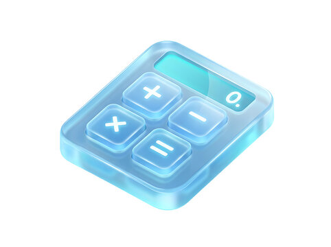 3d glass calculator icon isolated on transparent background