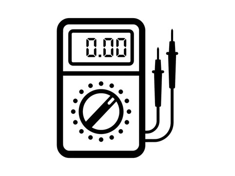 Digital multimeter icon with probes isolated on transparent background