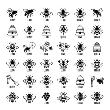 Bee-themed vector illustration set with honey, hive, queen, and lebah icons perfect for design projects and branding