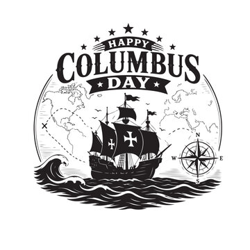 Columbus Day Vintage Sailing Ship Vector