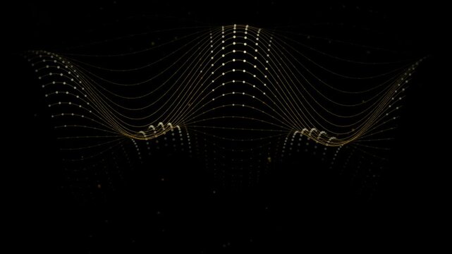 Abstract glowing dot matrix pattern on black background, digital data visualization.