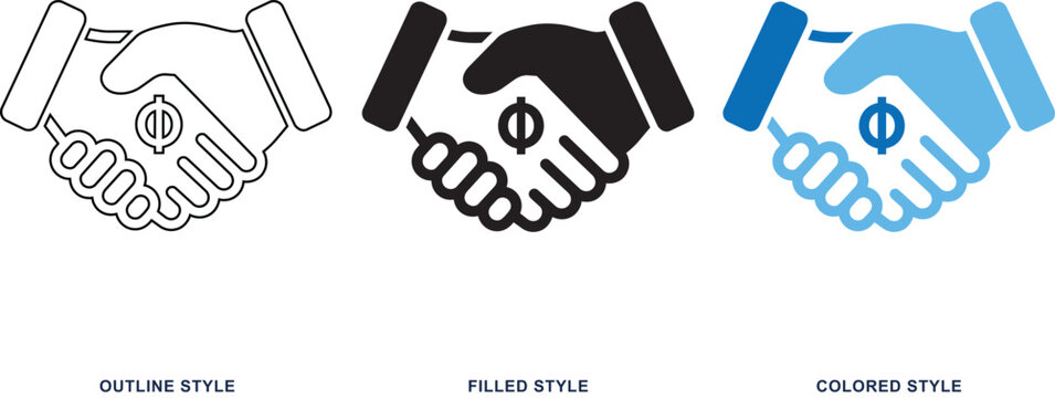 Set of handshake icons with phi symbol showing business partnership agreement