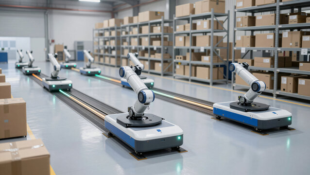Autonomous Mobile Robots Sorting Parcels in Modern Automated Fulfillment Center