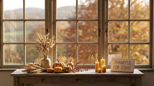 Cozy autumn thanksgiving window display