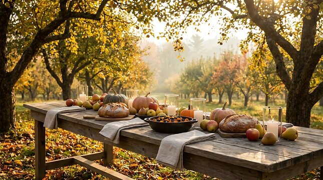 Autumn harvest thanksgiving table setting