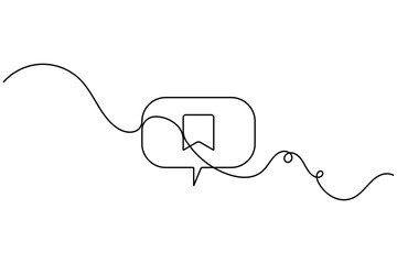 Obraz premium Modern bookmark within speech bubble icon sign continuous one line drawing on white background minimalist collection of online note saving and technology symbol editable outline vector illustration