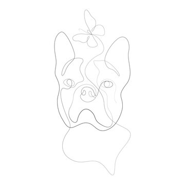 Continuous Line Art French Bulldog with Butterfly Portrait Line Drawing Vector Illustration in AI EPS SVG PNG