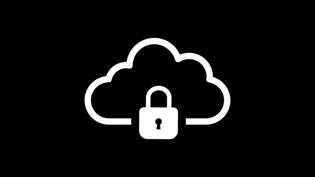 Animated cloud with lock icon on black background. cloud data protection concept. cyber security icon animation. Cloud lock safe storage indicator highlights encrypted data.