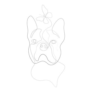 Continuous Line Art French Bulldog with Butterfly Portrait Line Drawing Vector Illustration in AI EPS SVG PNG