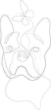 Continuous Line Art French Bulldog with Butterfly Portrait Line Drawing Vector Illustration in AI EPS SVG PNG