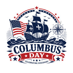 Columbus Day Vintage Sailing Ship Patriotic Vector © Sohale