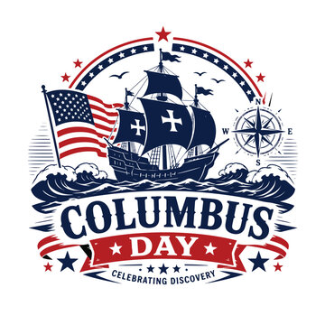 Columbus Day Vintage Sailing Ship Patriotic Vector