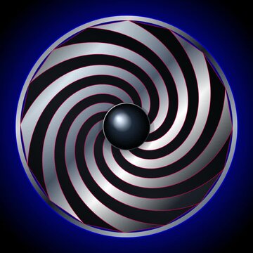 Abstract spiral vortex background with metallic silver and black rotating blades