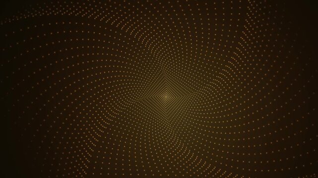 Abstract golden particle tunnel animation, hypnotic rotating square geometric motion background