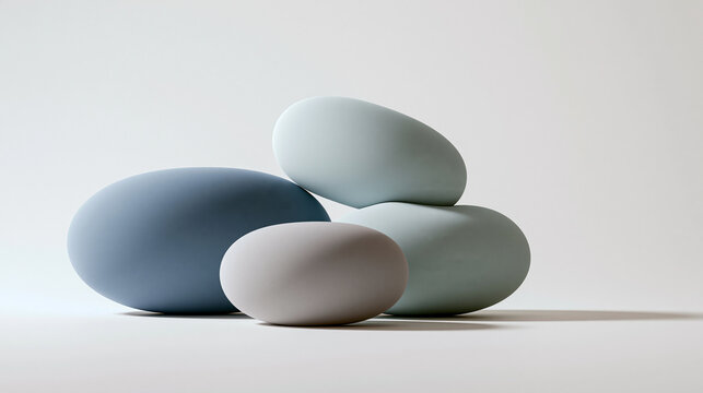 Minimalist smooth organic stone shapes in pastel blue and beige