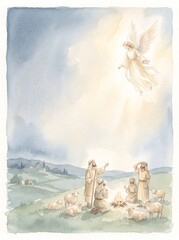 Naklejka premium Angel appearing to shepherds announcing Christ's birth
