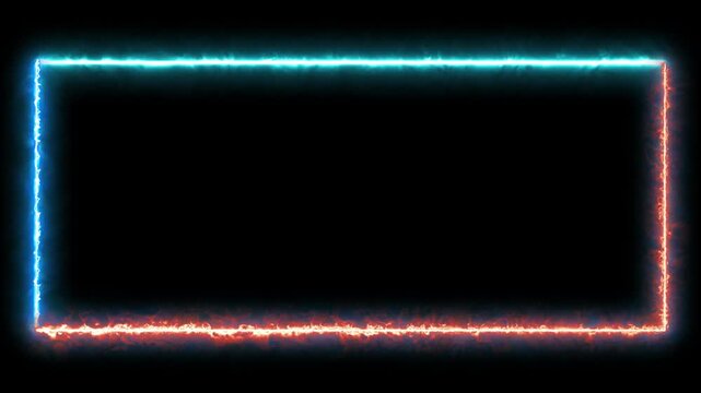 A glowing frame with blue and orange light effects on a black background