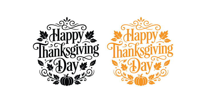 Happy Thanksgiving Day Circular Typography Emblem Vector Illustration Bundle