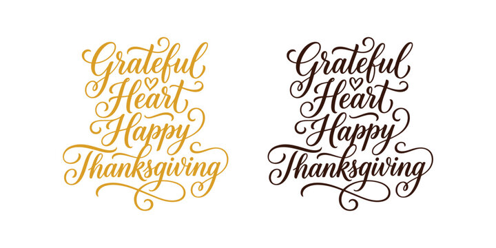 Grateful Heart Happy Thanksgiving Calligraphy Typography Design Vector Illustration Bundle