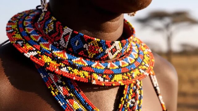 African Maasai Tribal Beaded Necklace Close Up Culture Ethnic Jewelry Heritage Traditional Craftsmanship