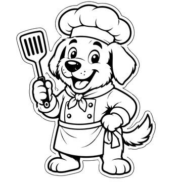 Cartoon dog chef wearing a hat and apron holding a spatula illustration