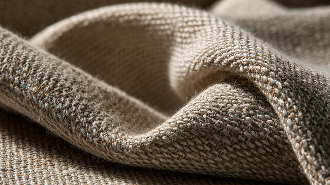 Macro shot of natural woven burlap texture with elegant folds