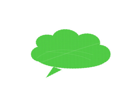 Green speech bubble cloud icon with a pixel art style pattern for digital design