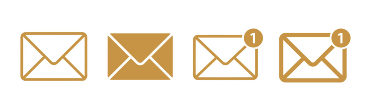Golden email icons set with notification badge illustration envelope icon message vector unread message