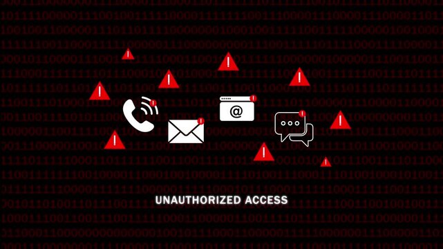 Unauthorized access warning: cybersecurity alert with binary code background, and digital threat, cyber attack