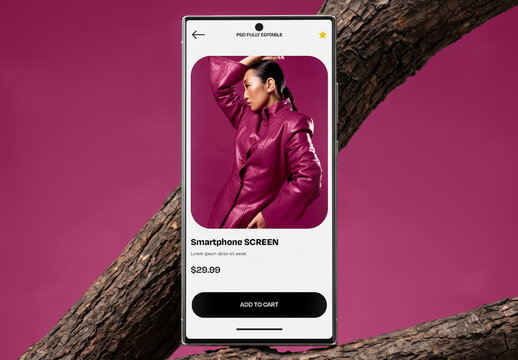 Smartphone Screen Mockup On Tree Branch