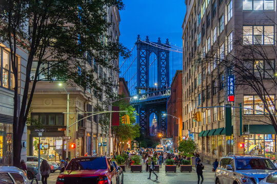 DUMBO Manhattan Bridge and Empire State Building at night