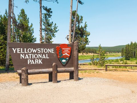Sign at the South Entrance to the Yellowstone National Park