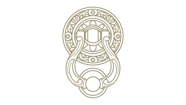 Ornate Door Knocker Emblem: A beautifully crafted, vintage-style door knocker rendered in a sophisticated linework illustration, suggesting tradition and elegance.