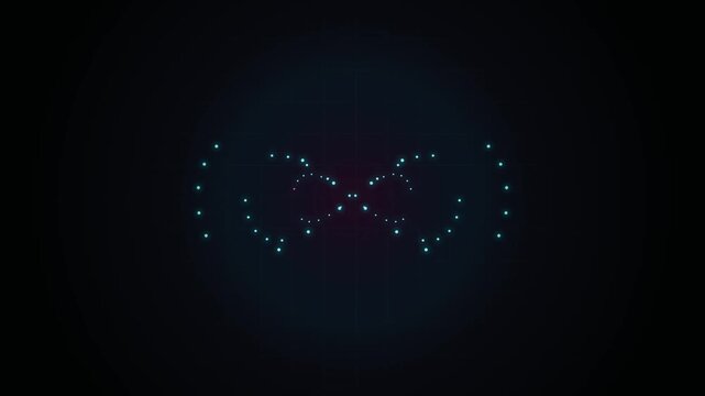 Glowing infinity symbol made of digital dots on a dark background