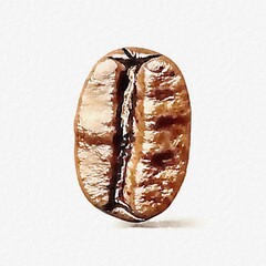 Naklejka premium Watercolor painting of a single roasted coffee bean close up on white background