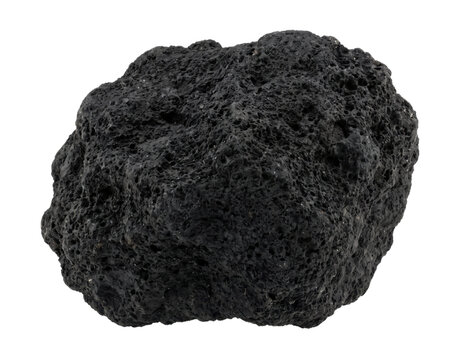 Porous black volcanic rock on transparent background